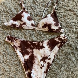 Brown Tie-Dye/Cow Print Bikini